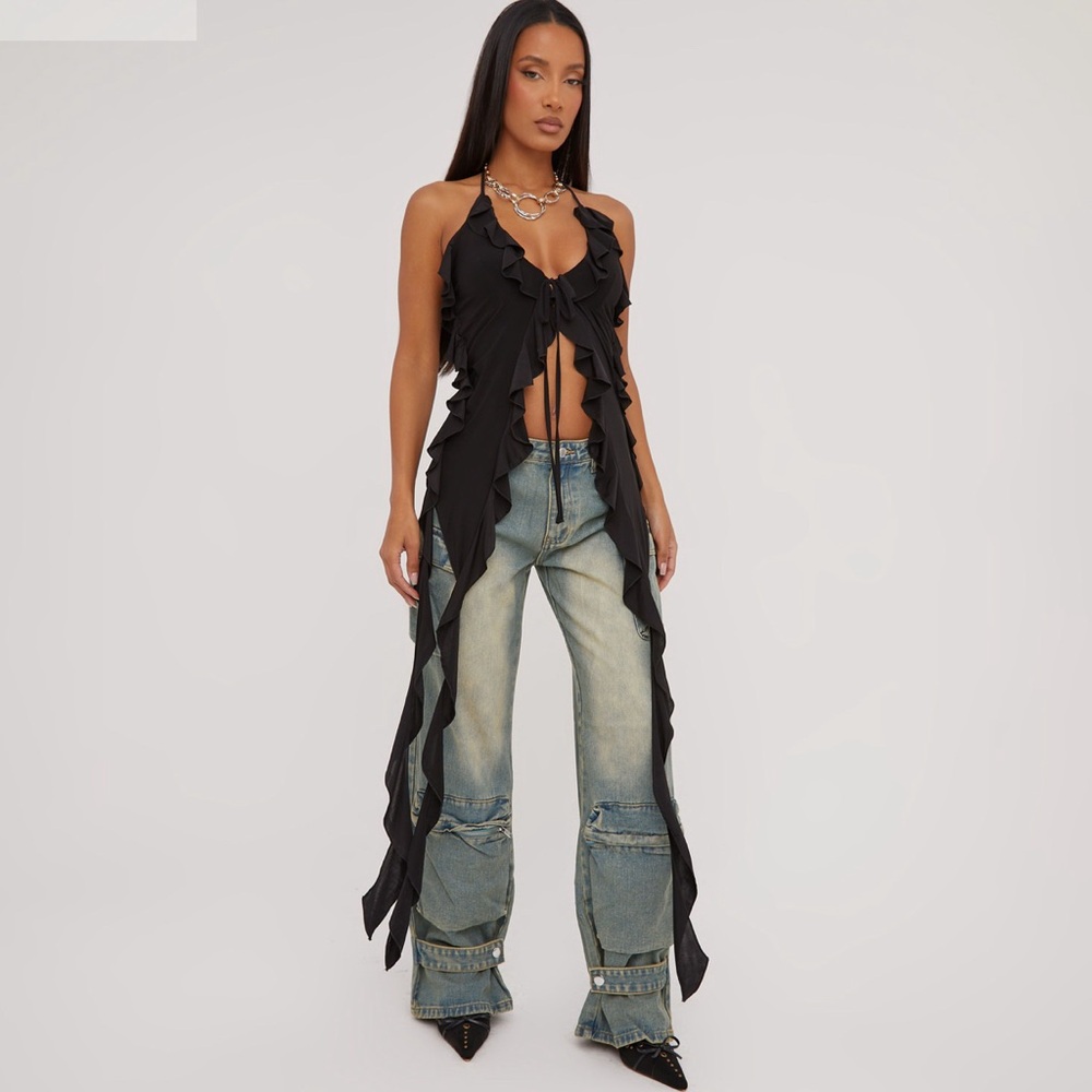 Ego clothing long top with frill detail.